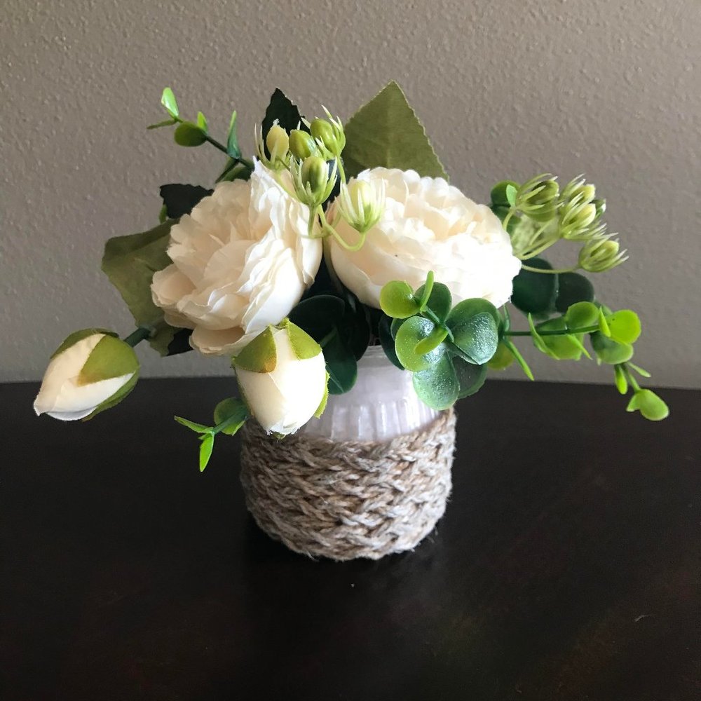 Charming Handmade Cream Floral Arrangement in Light Pink Jar